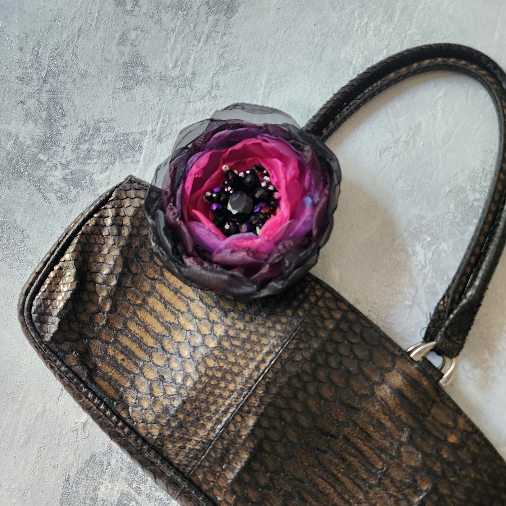 Boho Rose Brooch Clip Apple Blossom Purple Camelia Flower Concept Made in USA - Picture 7 of 12